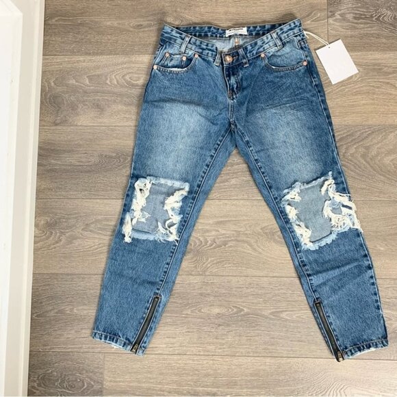 One Teaspoon Freebirds Skinny Jeans Straight leg Distressed Rips Low rise Zip - Picture 2 of 16